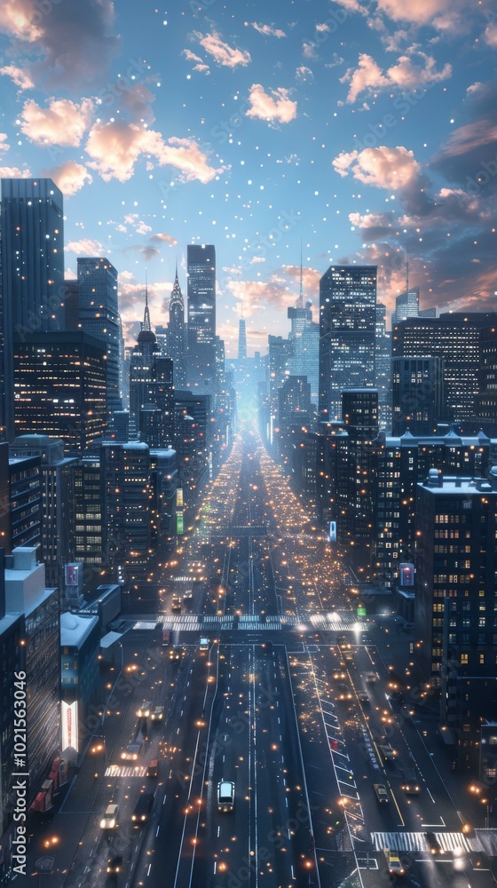 Wall mural Futuristic Cityscape at Night with Snow