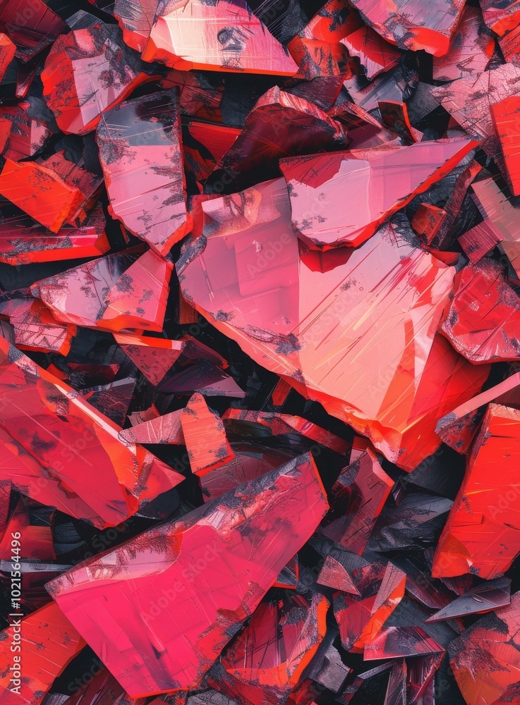 Sticker Red and black sharp stone fragments scattered on the ground