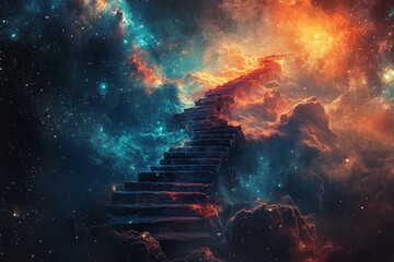 a stairway leading to the stars in the sky