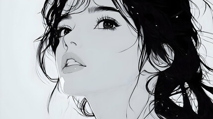 Black and White Illustration of a Woman's Face