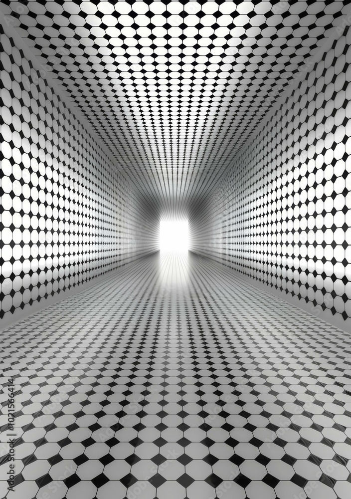 Poster Black and white geometric tunnel