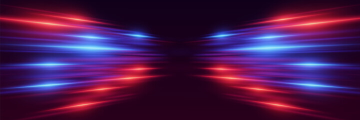 Neon glowing lines high speed. Neon trail effect.