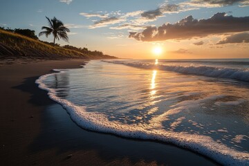 Sunset beach,
Coconut trees,
Tropical sunset,
Nature landscape,
Beach sunset,
Tropical paradise,
Sunset sky,
Palm trees,
Sun setting,
Ocean sunset,
Coconut tree silhouette,

