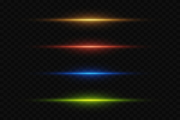 Collection of colored neon lines. Flash of laser beams. Vector EPS10