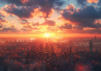 Fototapeta premium Sunrise over a Futuristic Metropolis