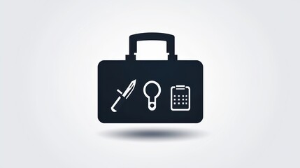 Obraz premium A sleek, modern toolbox symbol featuring essential tools on a minimalist background.