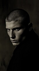 Dark fashion portrait with deep green tones for digital media design