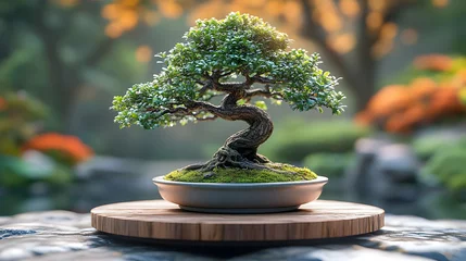  Bonsai Tree in a Pot on a Wooden Platform - 3D Illustration © kacadesain