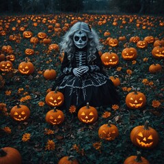 A spooky garden filled with eerie decorations tonight