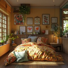 Bohemian Style Bedroom with Floral Bedding