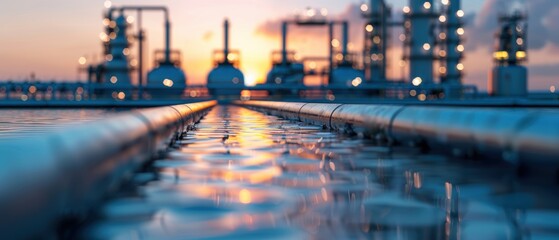 Industrial Water Treatment Plant at Sunset