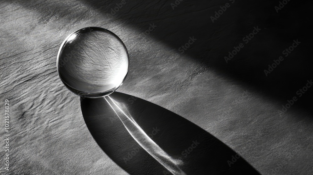 Aufkleber a glass sphere placed on a textured surface, its smooth curves casting sharp, elongated shadows in c