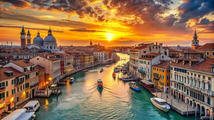 Obraz premium Stunning Venice Cityscapes Featuring Canals, Architecture, Bridges, and Iconic Landmarks at Sunset