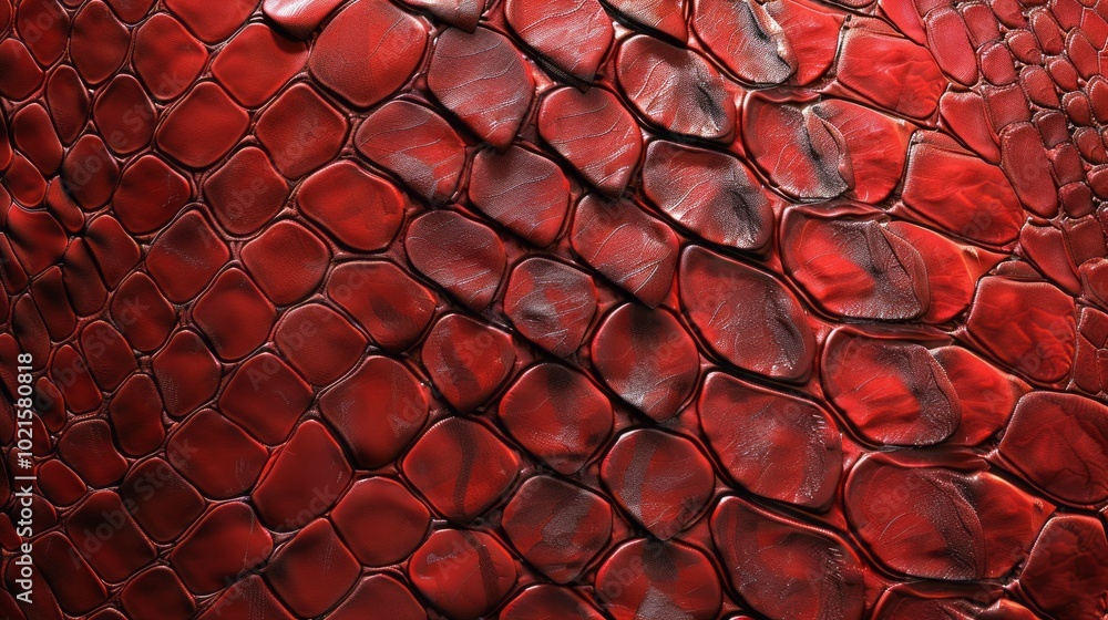 Poster a close up of a red snake skin with a black and red pattern
