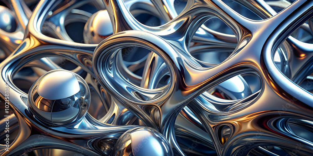 Poster metallic abstract: a mesmerizing abstract background, featuring a complex network of interconnected,