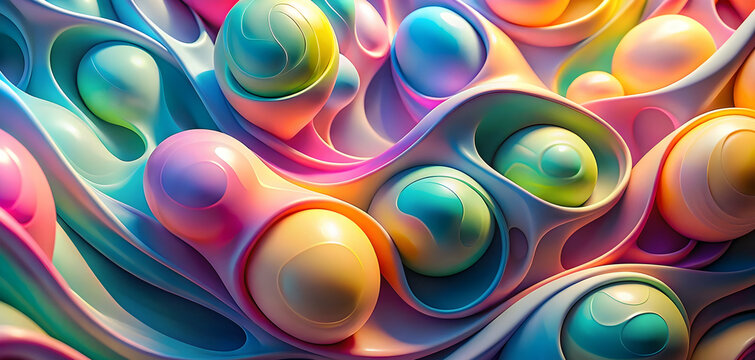 Abstract Pastel Dreamscape: A mesmerizing digital artwork featuring vibrant, swirling pastel colors and organic shapes, creating a dreamy and surreal landscape.  
