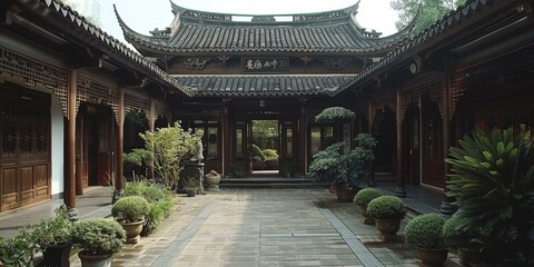 Fototapeta premium Courtyard of a Traditional Chinese Courtyard House
