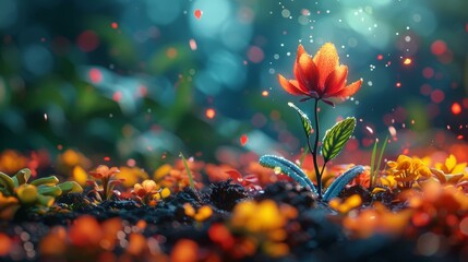 A flower in the middle of a field