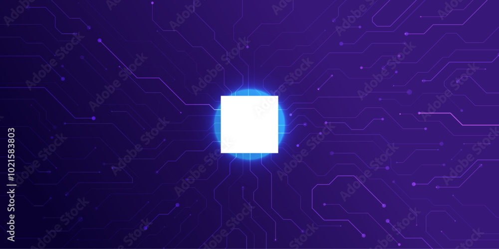 Poster ai circuit board technology banner background. futuristic design with central cpu and chip icon. art
