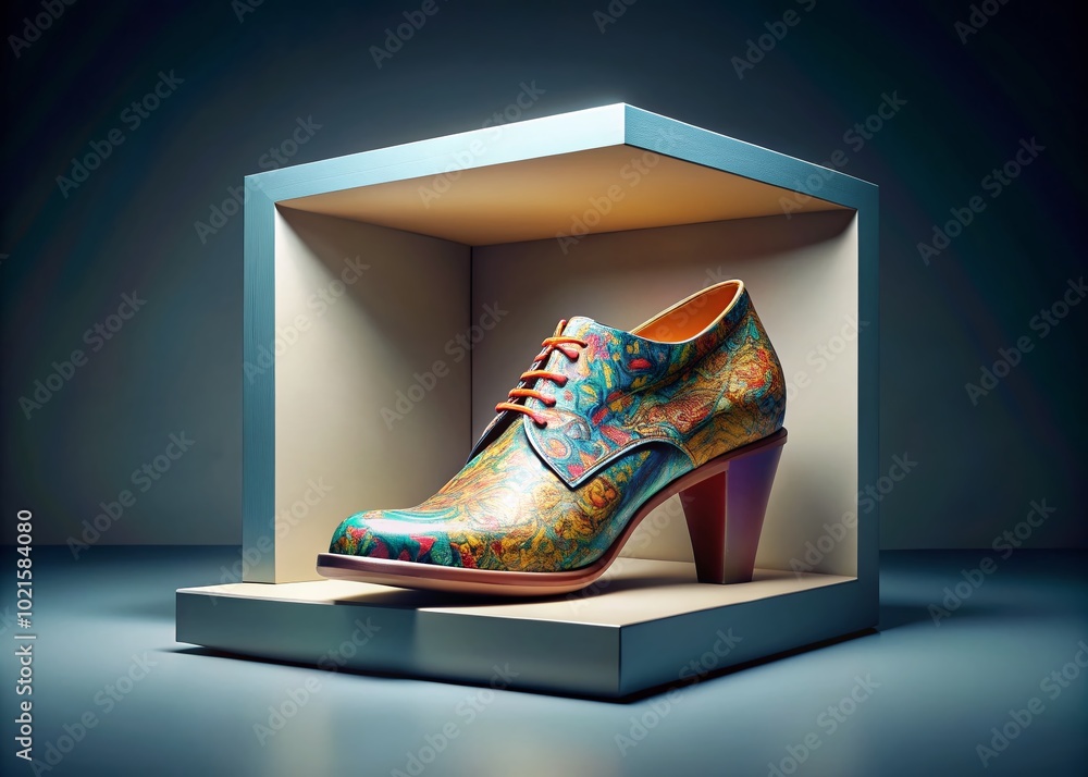 Aufkleber stylish and unique shoe design displayed in a modern box on a minimalistic background setting