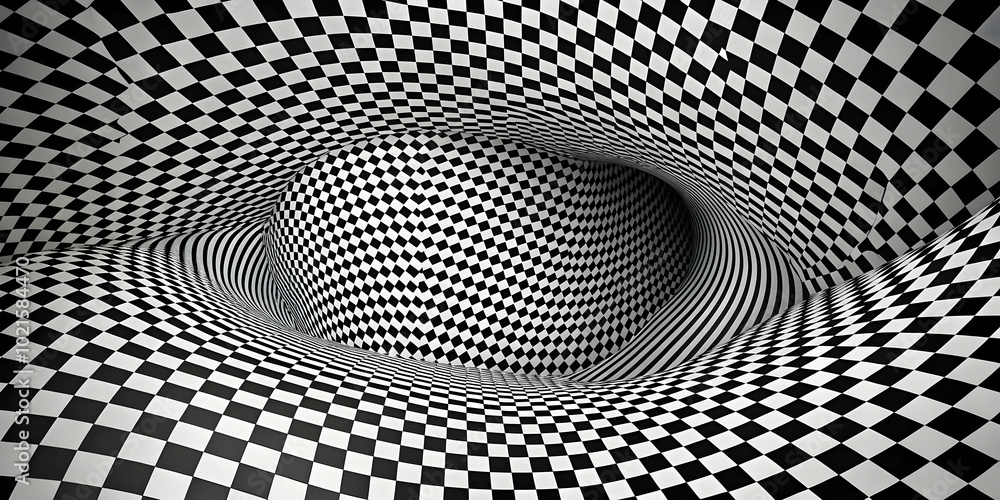 Poster checkerboard vortex: a mesmerizing optical illusion of a swirling checkerboard pattern creates a hyp