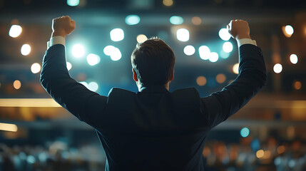 Man in Suit Raising His Hands in Celebration - Photo