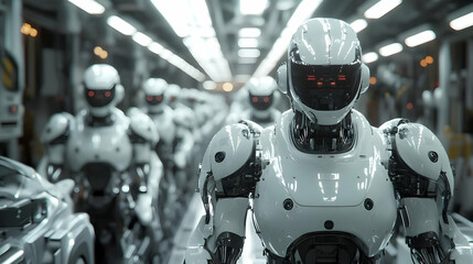 Fototapeta premium Futuristic Robot Army 3D Illustration