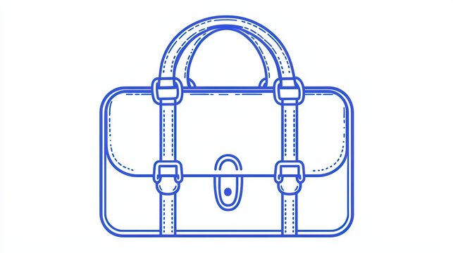 recommend clip art: Stylish blue outline illustration of a leather briefcase on a white background.