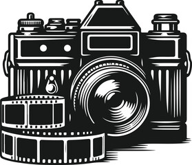 a vintage camera icon silhouette design vector art illustration
