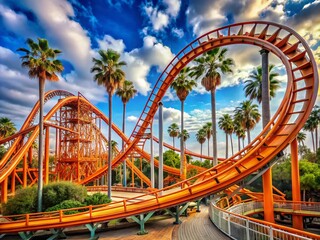 Thrilling California Adventure with Orange Stinger Roller Coaster at an Amusement Park Attraction