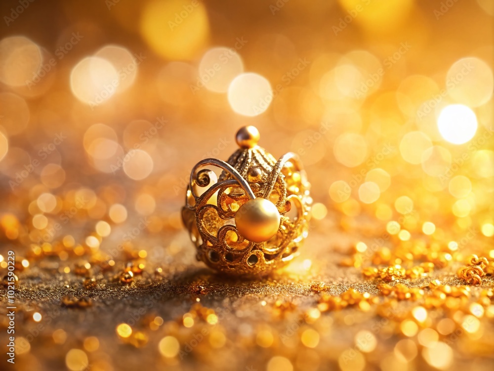 Poster tiny micro mini golden object with intricate details on a soft background for stock photography use