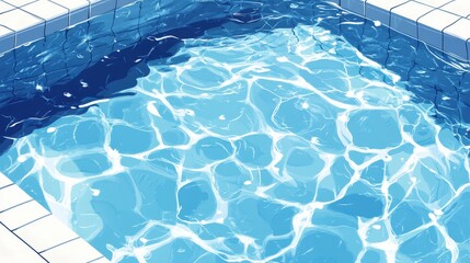 Obraz premium Serene Summer Poolside Oasis - Minimalist Anime Vector Illustration with Shimmering Blue Water and Fun Color Palette