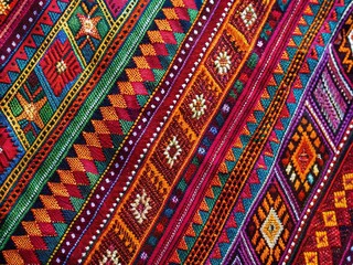 Obraz premium Traditional handwoven 'ewawa' fabric showcasing vibrant patterns and intricate craftsmanship details