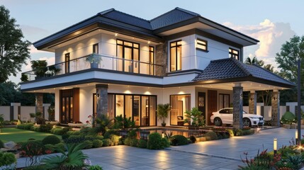 Fototapeta premium Modern Luxury House Exterior Design Illustration