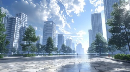 Obraz premium Modern Cityscape with Lush Green Trees