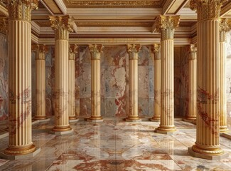 Grand Classical Columns Hallway Interior