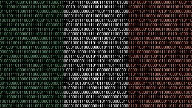 Binary code on flag of Ireland. Program source code or Hacker concept on Irish flag. Ireland digital technology security, hacking or programming