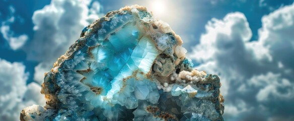Fototapeta premium vibrant blue crystals intertwined with brown earthy mineral deposits, raw beauty and texture