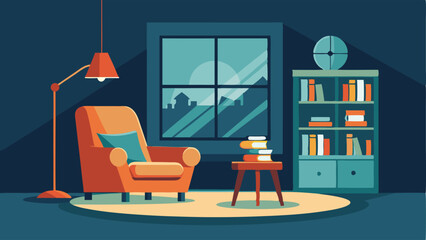 The reading nook is a cozy corner of the living room with a simple chair and floor lamp p near a large window. A small bookcase keeps reading material within reach.