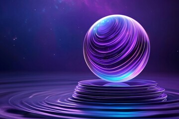 Abstract Sphere on Stacked Platforms with a Purple Background