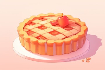 A Single Slice of Apple Pie with a Crust and an Apple on Top