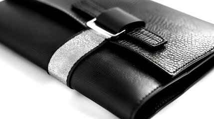 Elegant Black Leather Women's Clutch Bag with Modern Design. Concept of fashion accessory, luxury style, and sophistication