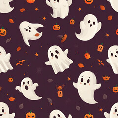 Fototapeta premium Halloween spooky ghost seamless pattern haunted background cute ghosts spooktober texture