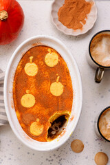 Pumpkin tiramisu. top veiw .selective focus.