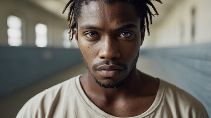 Fototapeta premium A black person is convicted and serving his time in jail. 