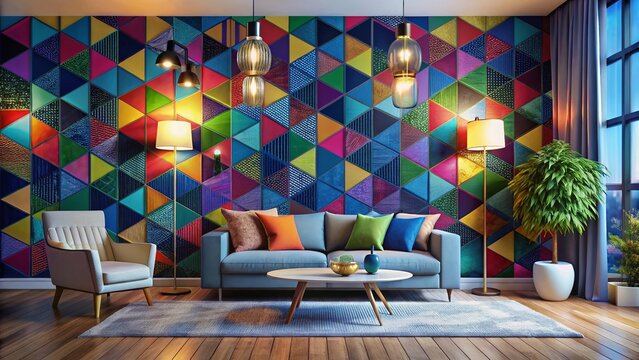 Vibrant abstract jaxon wallpaper with colorful geometric patterns for modern interior design inspiration