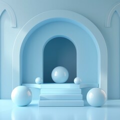 Abstract Light Blue Geometric Archway Scene