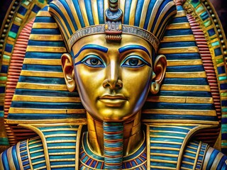 Vibrant Artistic Representation of Ancient Egyptian Pharaoh Tutankhamun in Rich Colors and Patterns