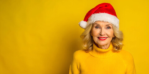 Fototapeta premium Studio portrait of happy mature woman wearing santa's hat isolated