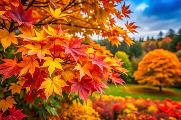 Vibrant Autumn Maple Bush with Colorful Leaves in a Scenic Natural Landscape During Fall Season